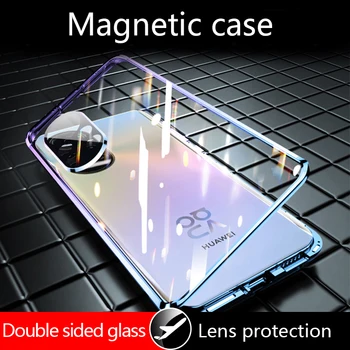 Double-sided herdet glass tilfelle objektiv beskyttende skall For Huawei Honor 50 Pro SE X 10 Maks 360 Metall Magnetiske Adsorpsjon cover