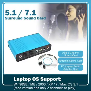 VAORLO 6-Kanal 5.1 USB-lydkort med Surround Optisk Eksterne USB Audio Adapter For PC Laptop Desktop Nettbrett Sound Blaster