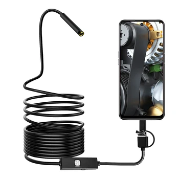 3-i-1-Android Endoskop Kameraet Justerbar 6 Lysdioder IP67 Vanntett 1m 2m 5m Mikro-Inspeksjon Video Kameraet Slange Borescope Rør