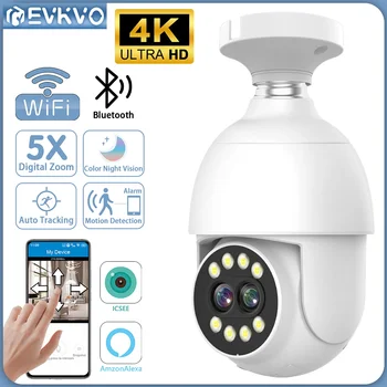 EVKVO 4K 8MP Dobbel Linse WI-fi E27 Pære Kameraet 8X Optisk Zoom Auto Tracking 50M Farge Night Vision Overvåking IP-Kamera iCsee