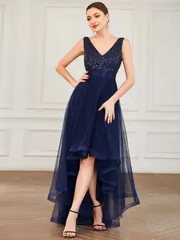 Luksus Kvelden kjoler Lang Asymmetrisk Ermeløs V-Hals Blonder Gulv Lengde Kjole 2023 av Utsøkte Prom Kvinner Kjole
