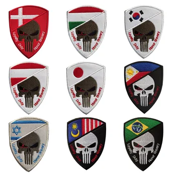 7*9,5 cm, Danmark, Israel, Brasil Nasjon Flagg Punisher Skull Shield Brodert Hæren Fan Taktisk Insignia Militære Oppdateringer