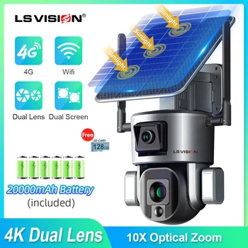 LS VISJON 4K 4G Wireless Solar 8MP Kamera WiFi, Dual Objektiv Zoom Med Solcellepanel Menneskelignende Sporing PTZ Security Cam 128sd