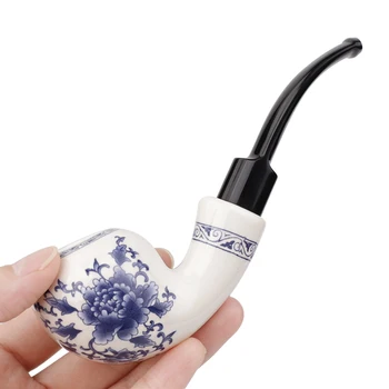RU MuXiang Blått og hvitt porselen tobakk rør , 9mm filter element røyke pipe , Kinesisk stil keramiske rør , rør holderen