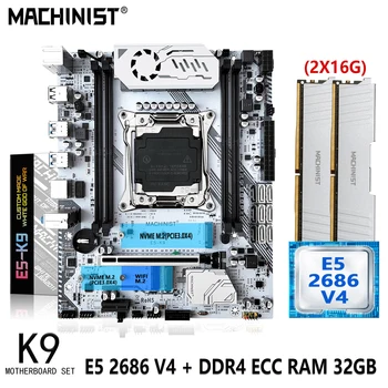 MASKINIST X99 Sett Hovedkortet Kit Xeon E5 2686 V4 CPU LGA 2011-3 32GB(2*16G) DDR4 ECC-RAM-Minne Nvme M. 2 Sata 3.0 M-ATX-K9