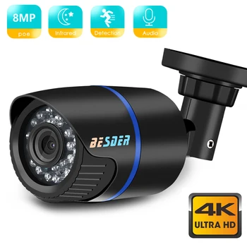 BESDER 4K 8MP H. 265 Sikkerhet Kamera Utendørs Vanntett IP-Kamera 2MP IR Night Vision Multi View 