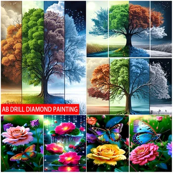 Full Runde Square Diamond Drill 5D DIY Diamond Maleri Trær og Blomster Broderi Cross Stitch Mosaikk Kunst Håndverkstradisjoner Perle Gave