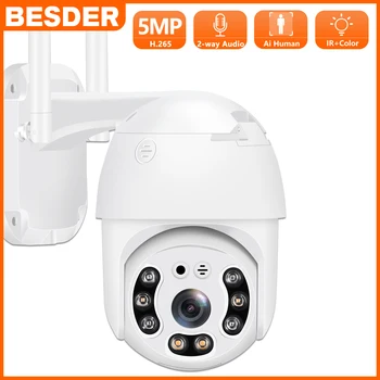 BESDER FHD 5MP 3MP IP PTZ Kamera WiFi H. 265 P2P-Motion Detection Auto Tracking 1080P Trådløs Utendørs Video overvåkingskamera