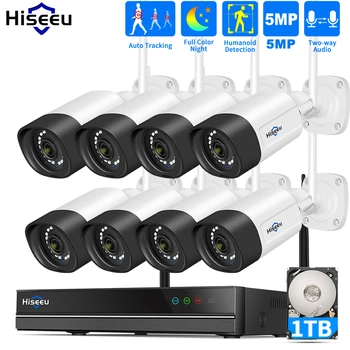 Hiseeu 5MP Wifi Overvåkning Kamera System Farge Night Vision P2P Trådløs Street Sikkerhet CCTV Kamera Kit 10CH NVR Video Sett