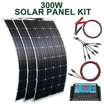 solar panel kit og 200w 300w 100w fleksibel solcellepaneler 12v 24v høy effektivitet batterilader modul