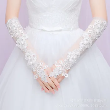 Nye brud brudekjole blonder bryllup hansker åpne finger hansker hvite blonder middels lengde tynn bryllup hansker enkel