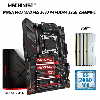 MASKINIST X99 Hovedkort Combo Kit Xeon E5 2680 V4-Prosessor DDR4 32GB RAM 2666MHz Minne LGA 2011-3 CPU NVME M. 2 Fire Kanal