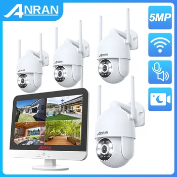 ANRAN 5MP CCTV Overvåkning System 8CH 13-Tommers NVR Sett 2,4 Ghz Utendørs Wifi-Kamera Security HD-Video Kit Full Farge Natt
