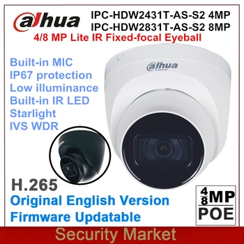 Opprinnelige IP-Dahua 4MP IPC-HDW2431T-SOM-S2 Og 8MP IPC-HDW2831T-SOM WDR POE IR Øyeeplet Nettverk Kamera Innebygd Mikrofon