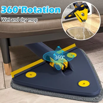 360-Graders Rotasjon Klem X-Mopp Utvidet Trekant Mopp Vanskelige Vindusglass Toalett Bathrrom Etasje Rengjørings Tak Støvtørking