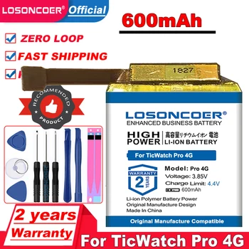 LOSONCOER Batteri 600mAh For TicWatch Pro / TicWatch Pro 4G For TicWatch S2,E2 WG12016 Smart Klokke Batteri