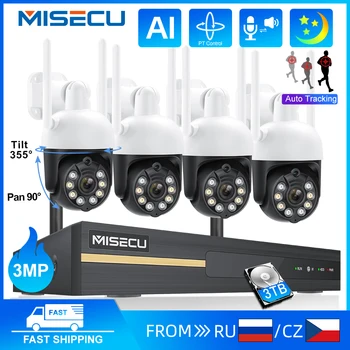 MISECU 3MP Trådløs CCTV System To-Veis Lyd Vanntett PTZ-WIFI Sikkerhet IP-Kamera 8CH NVR P2P-Video-Overvåking Kit