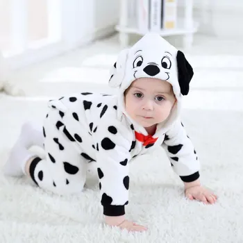 Umorden Baby Dalmatinere Flekkete Hund Drakt Kigurumi Tegneserie Dyr Rompers Spedbarn Småbarn Jumpsuit Flanell Halloween Fancy Dress