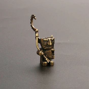 Vintage Ren Kobber Robot Vakt Statue Ornament Tegneserie Gamle Tegn Vakter Miniatyr Figurer Skrivebordet Dekorasjoner Håndverk