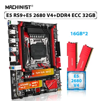 MASKINIST X99 RS9 Hovedkort Sett LGA 2011-3 Combo Kit Xeon E5 2680 V4-Prosessor CPU 2stk*16 GB=32 GB ECC DDR4 Minne RAM SSD NVME