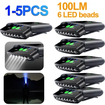 1-5pcs LED Sensor-Lyskastere USB Oppladbar Hodelykt Cap Lue 100LM Vanntett Lommelykt Klipp På Natt Lys Fiske lommelykt