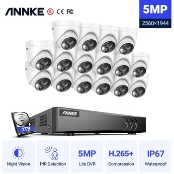 ANNKE 16CH 5MP Lite Sikkerhet Kameraet System H. 265+ DVR Overvåking 5MP PIR Utendørs Dome-Kameraer IP67 Vanntett Security Kit