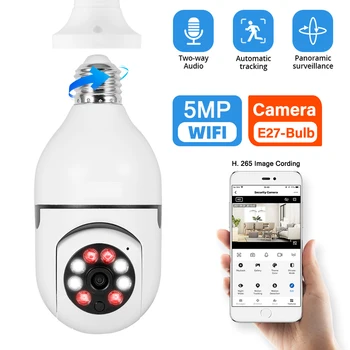 5MP E27 Pære Kamera WiFi Sikkerhet beskyttelse baby Monitor Innendørs Video Surveillance Home Full Farge Night Vision Auto Tracking